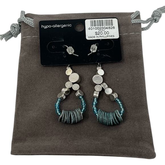 Chico’s Silver & Teal Beaded Drop Earrings NWT - Picture 4 of 4